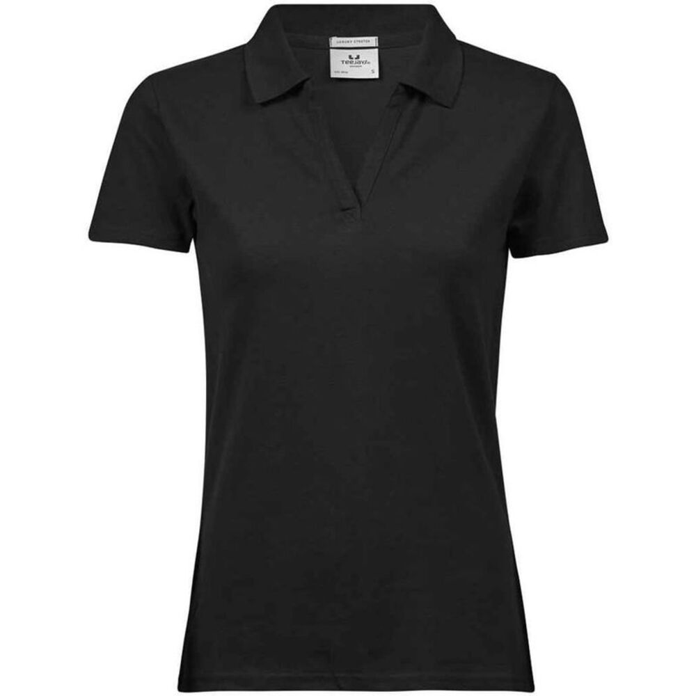 Tee Jays Womens/Ladies Luxury Stretch V Neck Polo Shirt / Black